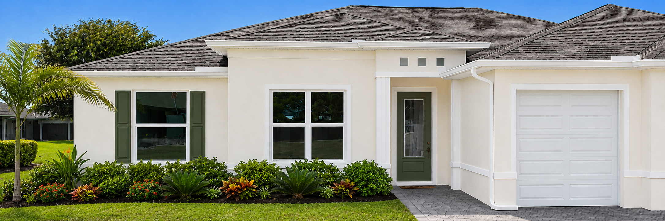 Clean single-story Florida home exterior after house washing