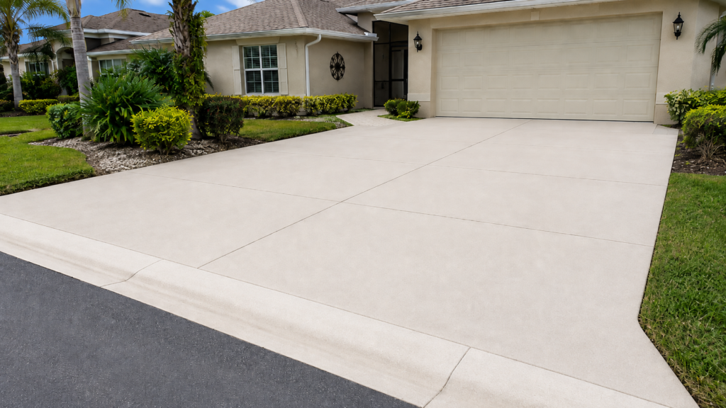 Freshly cleaned concrete and paver driveway at a Cape Coral home